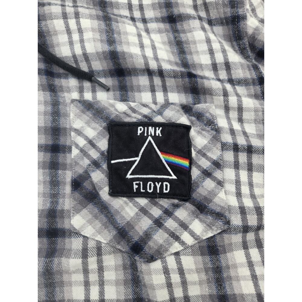 Pink Floyd Hooded Flannel Shirt Men XL Black White Plaid Dark Side Of Moon '73 - Picture 2 of 11